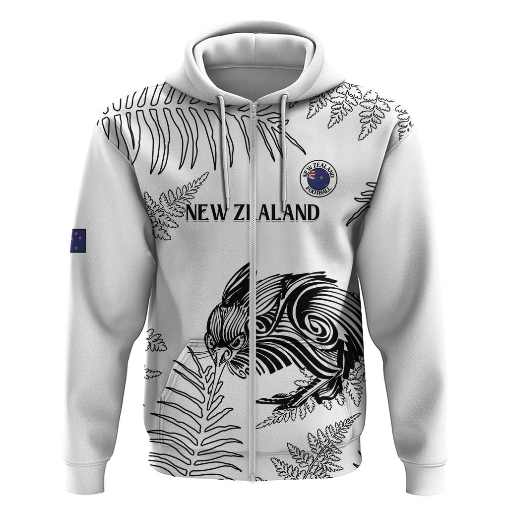 Custom New Zealand Kiwi Football Zip Hoodie Aotearoa Silver Fern LT14 Zip Hoodie White - Polynesian Pride