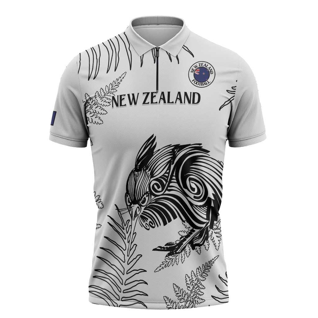 Custom New Zealand Kiwi Football Zipper Polo Shirt Aotearoa Silver Fern - Polynesian Pride