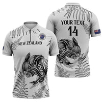 Custom New Zealand Kiwi Football Zipper Polo Shirt Aotearoa Silver Fern - Polynesian Pride