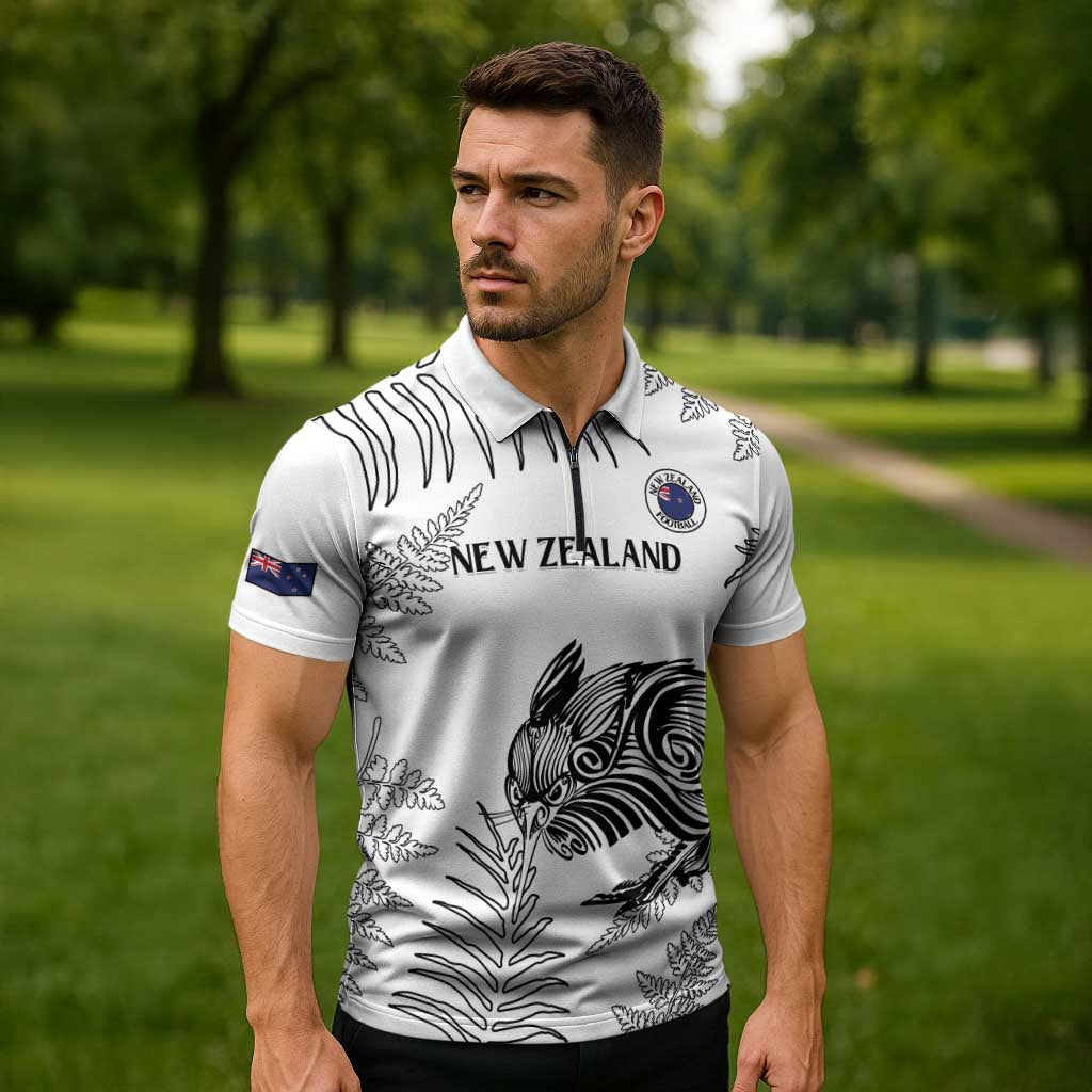 Custom New Zealand Kiwi Football Zipper Polo Shirt Aotearoa Silver Fern - Polynesian Pride