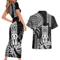 Hawaii Ku God Couples Matching Short Sleeve Bodycon Dress and Hawaiian Shirt Kakau Mix Polynesian Tattoo