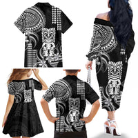 Hawaii Ku God Family Matching Off The Shoulder Long Sleeve Dress and Hawaiian Shirt Kakau Mix Polynesian Tattoo
