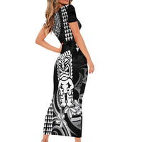 Hawaii Ku God Family Matching Short Sleeve Bodycon Dress and Hawaiian Shirt Kakau Mix Polynesian Tattoo