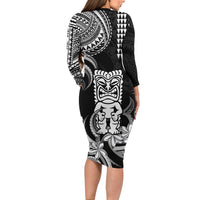 Hawaii Ku God Long Sleeve Bodycon Dress Kakau Mix Polynesian Tattoo LT14 - Polynesian Pride