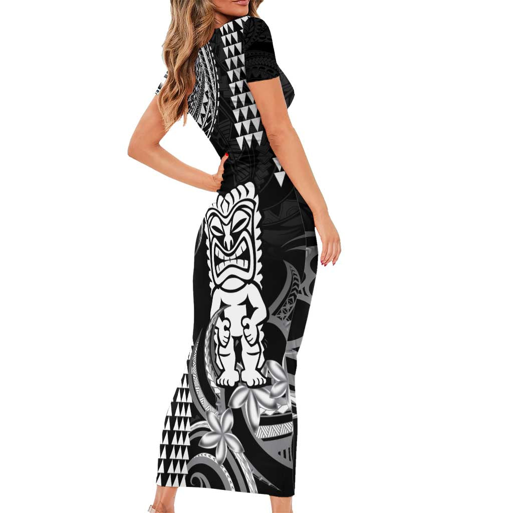 Hawaii Ku God Short Sleeve Bodycon Dress Kakau Mix Polynesian Tattoo LT14 - Polynesian Pride