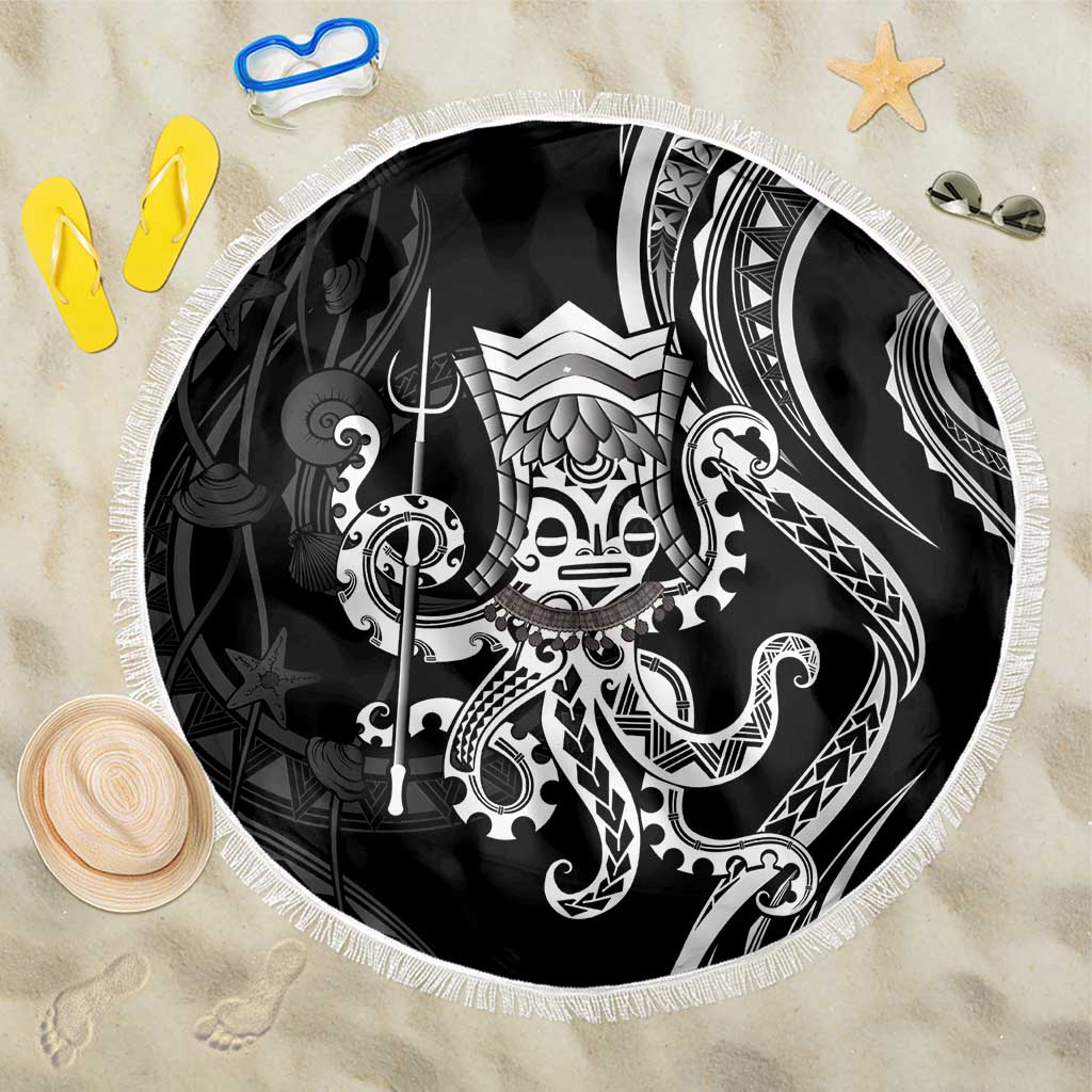 Black Hawaii Kanaloa God Beach Blanket Hawaiian Octopus LT14 One Size 150cm Black - Polynesian Pride