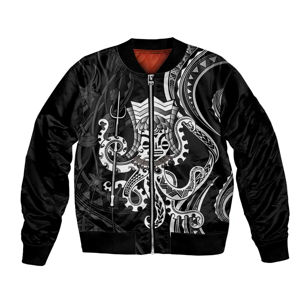 Black Hawaii Kanaloa God Bomber Jacket Hawaiian Octopus LT14 Unisex Black - Polynesian Pride