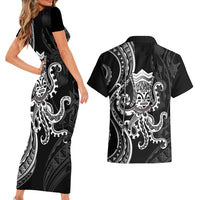 Black Hawaii Kanaloa God Couples Matching Short Sleeve Bodycon Dress and Hawaiian Shirt Hawaiian Octopus