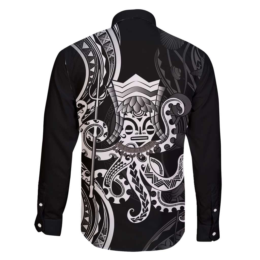 Black Hawaii Kanaloa God Family Matching Long Sleeve Bodycon Dress and Hawaiian Shirt Hawaiian Octopus