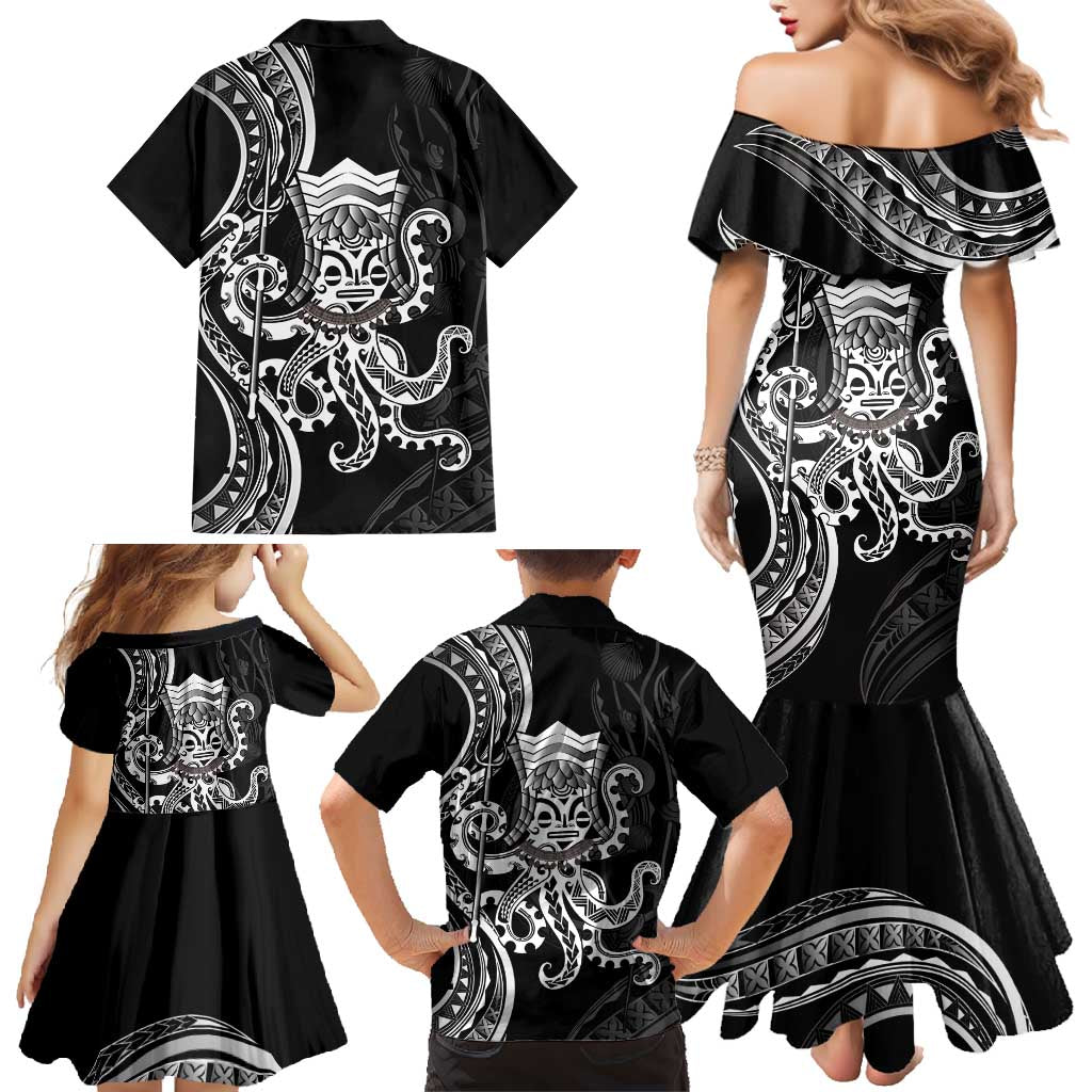 Black Hawaii Kanaloa God Family Matching Mermaid Dress and Hawaiian Shirt Hawaiian Octopus