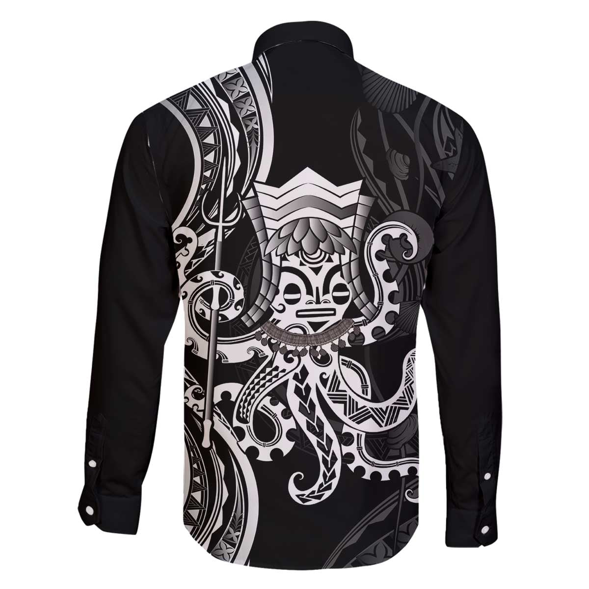 Black Hawaii Kanaloa God Family Matching Off The Shoulder Long Sleeve Dress and Hawaiian Shirt Hawaiian Octopus