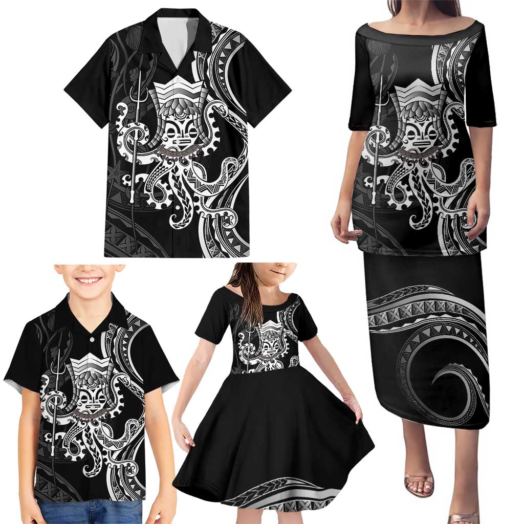 Black Hawaii Kanaloa God Family Matching Puletasi and Hawaiian Shirt Hawaiian Octopus