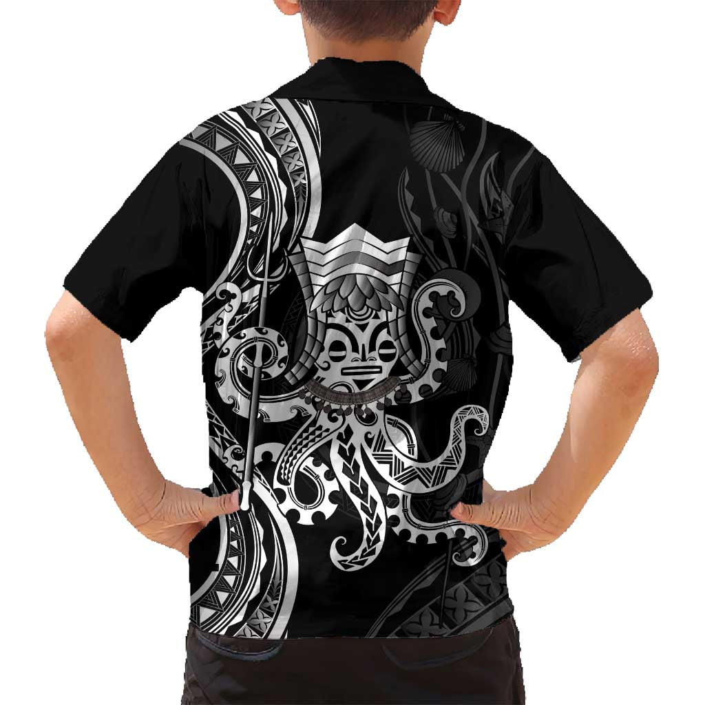 Black Hawaii Kanaloa God Family Matching Tank Maxi Dress and Hawaiian Shirt Hawaiian Octopus LT14 - Polynesian Pride