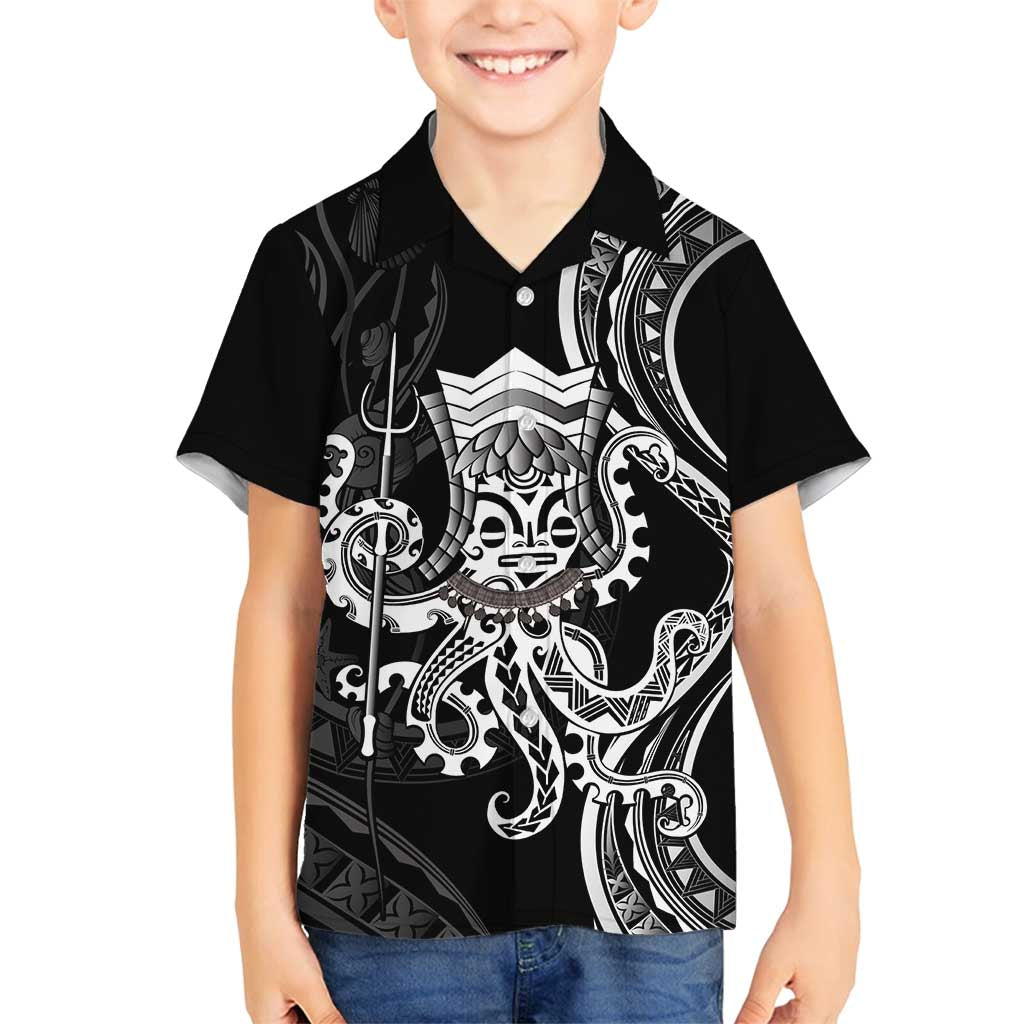 Black Hawaii Kanaloa God Family Matching Tank Maxi Dress and Hawaiian Shirt Hawaiian Octopus LT14 Son's Shirt Black - Polynesian Pride