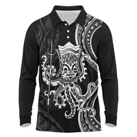 Black Hawaii Kanaloa God Long Sleeve Polo Shirt Hawaiian Octopus