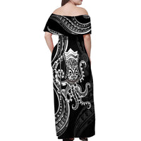 Black Hawaii Kanaloa God Off Shoulder Maxi Dress Hawaiian Octopus