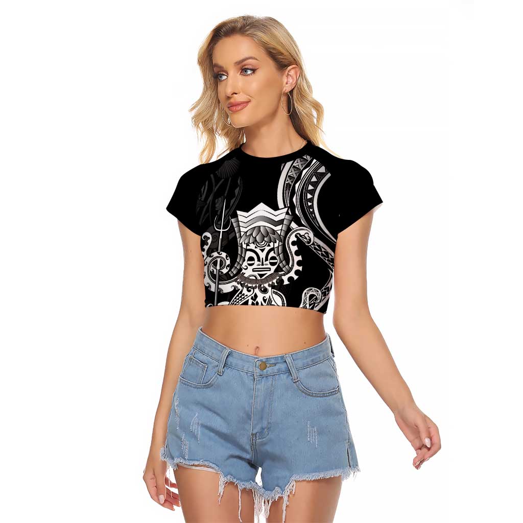 Black Hawaii Kanaloa God Raglan Cropped T Shirt Hawaiian Octopus