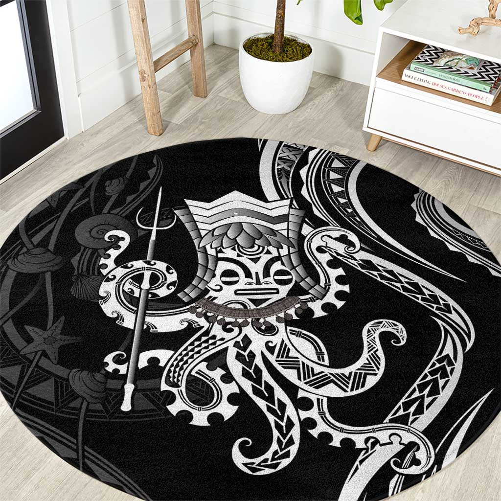 Black Hawaii Kanaloa God Round Carpet Hawaiian Octopus LT14 Black - Polynesian Pride