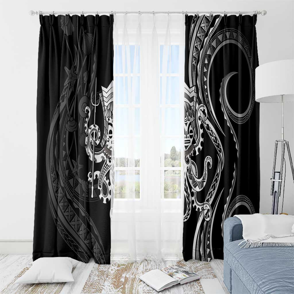 Black Hawaii Kanaloa God Window Curtain Hawaiian Octopus