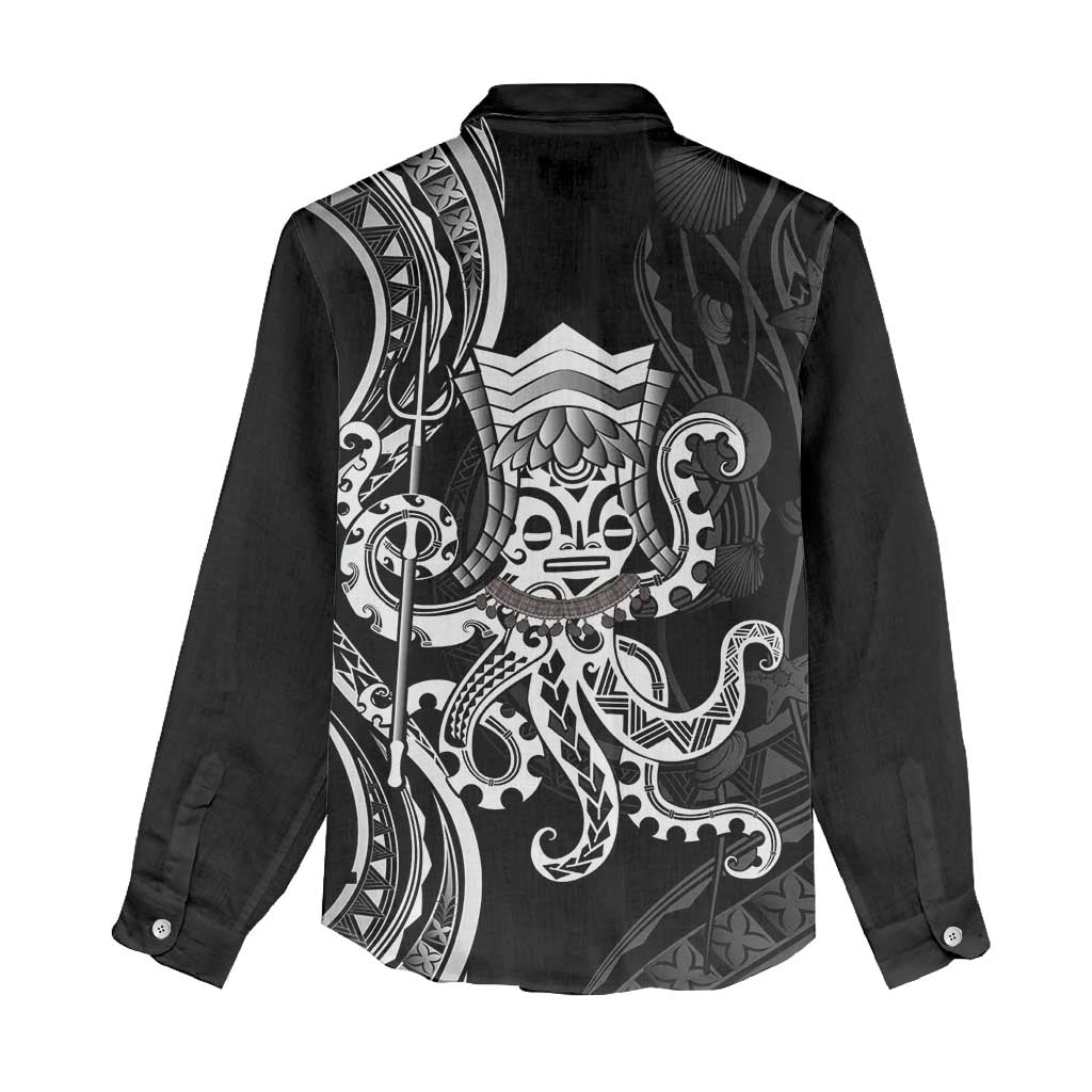 Black Hawaii Kanaloa God Women Casual Shirt Hawaiian Octopus