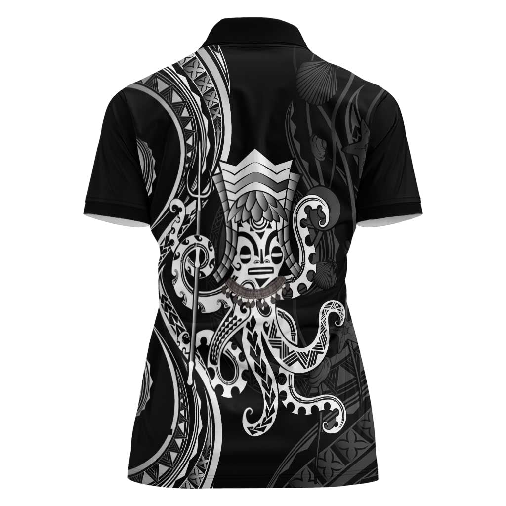 Black Hawaii Kanaloa God Women Polo Shirt Hawaiian Octopus
