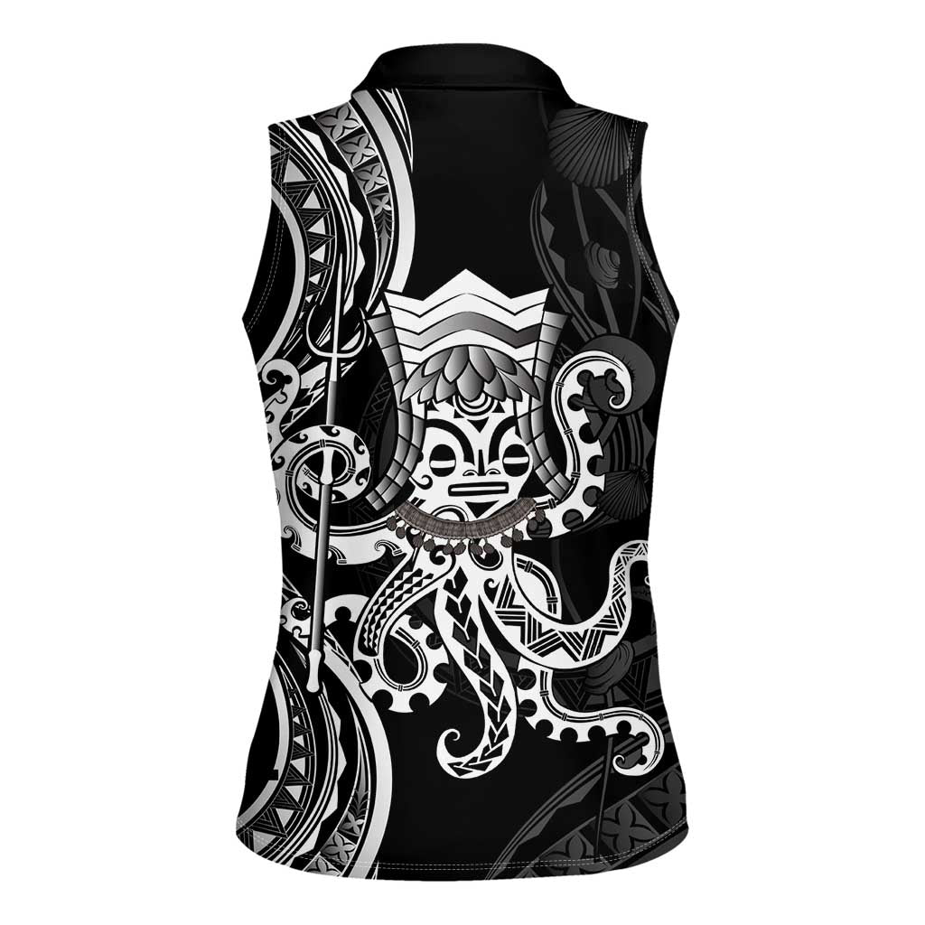 Black Hawaii Kanaloa God Women Sleeveless Polo Shirt Hawaiian Octopus