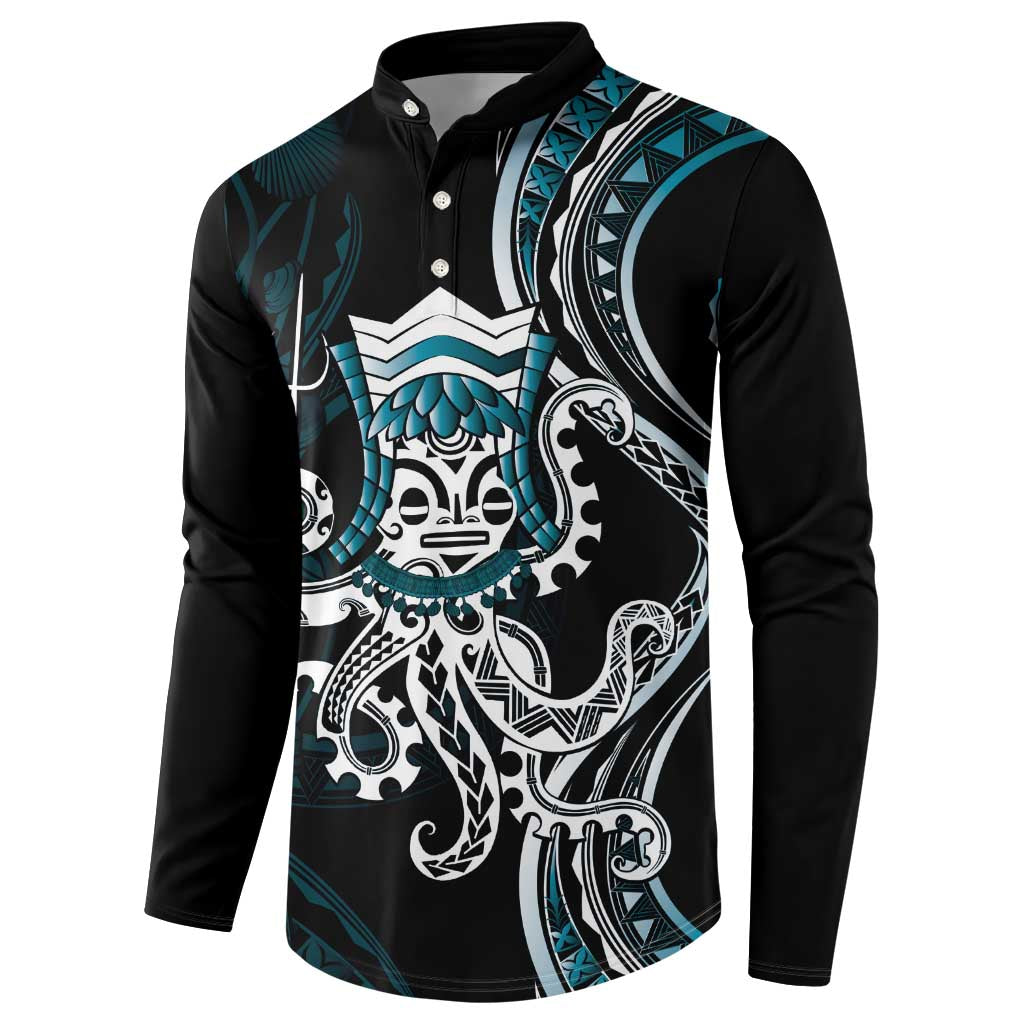Turquoise Hawaii Kanaloa God Button Sweatshirt Hawaiian Octopus LT14 - Polynesian Pride