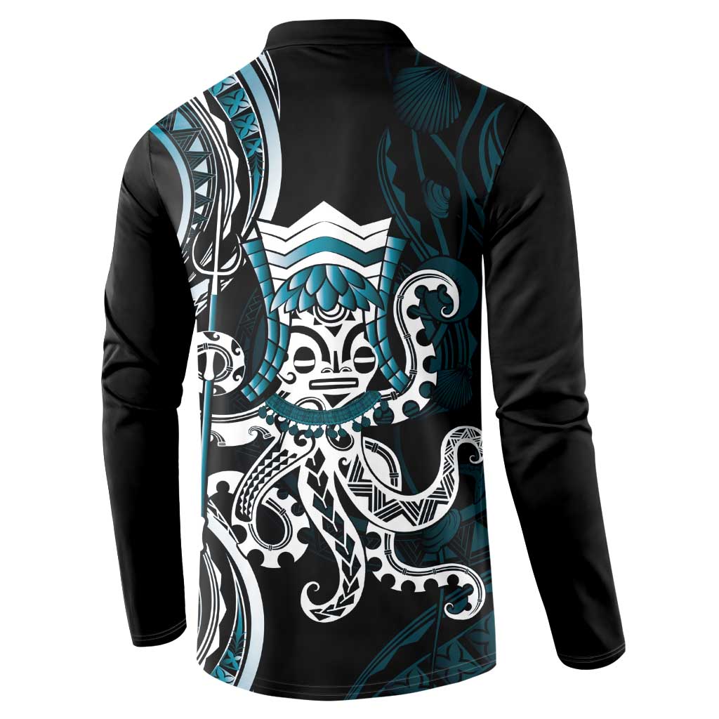Turquoise Hawaii Kanaloa God Button Sweatshirt Hawaiian Octopus LT14 - Polynesian Pride