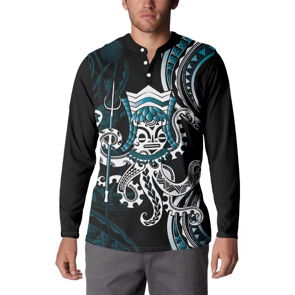 Turquoise Hawaii Kanaloa God Button Sweatshirt Hawaiian Octopus LT14 - Polynesian Pride