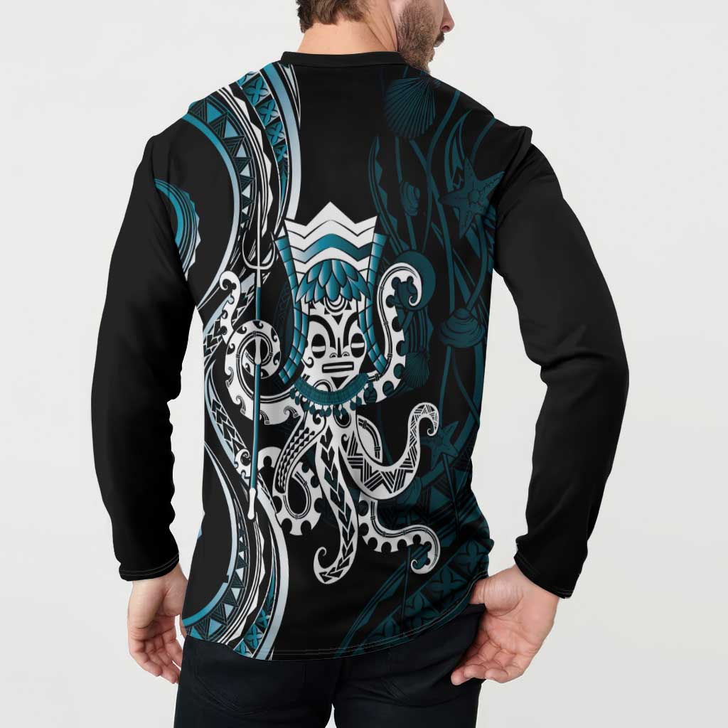 Turquoise Hawaii Kanaloa God Button Sweatshirt Hawaiian Octopus LT14 - Polynesian Pride