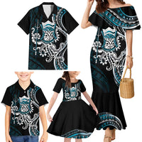 Turquoise Hawaii Kanaloa God Family Matching Mermaid Dress and Hawaiian Shirt Hawaiian Octopus