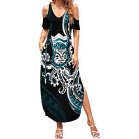 Turquoise Hawaii Kanaloa God Family Matching Summer Maxi Dress and Hawaiian Shirt Hawaiian Octopus