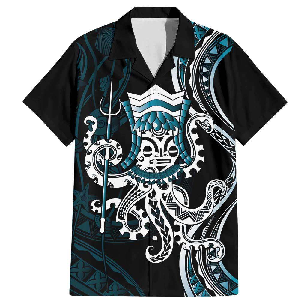 Turquoise Hawaii Kanaloa God Family Matching Tank Maxi Dress and Hawaiian Shirt Hawaiian Octopus LT14 Dad's Shirt - Short Sleeve Turquoise - Polynesian Pride