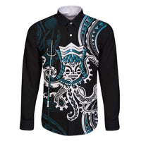 Turquoise Hawaii Kanaloa God Family Matching Tank Maxi Dress and Hawaiian Shirt Hawaiian Octopus LT14 Dad's Shirt - Long Sleeve Turquoise - Polynesian Pride