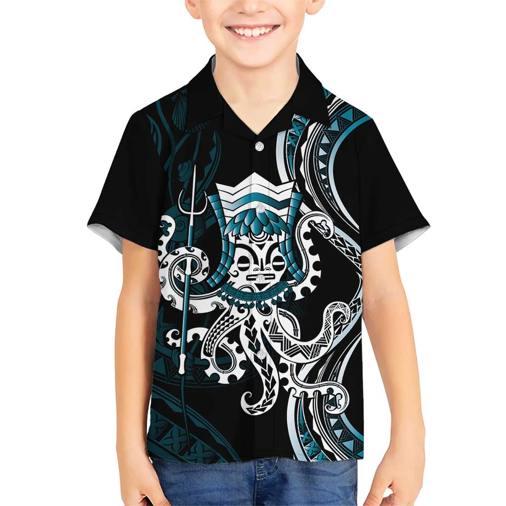 Turquoise Hawaii Kanaloa God Kid Hawaiian Shirt Hawaiian Octopus LT14 Kid Turquoise - Polynesian Pride