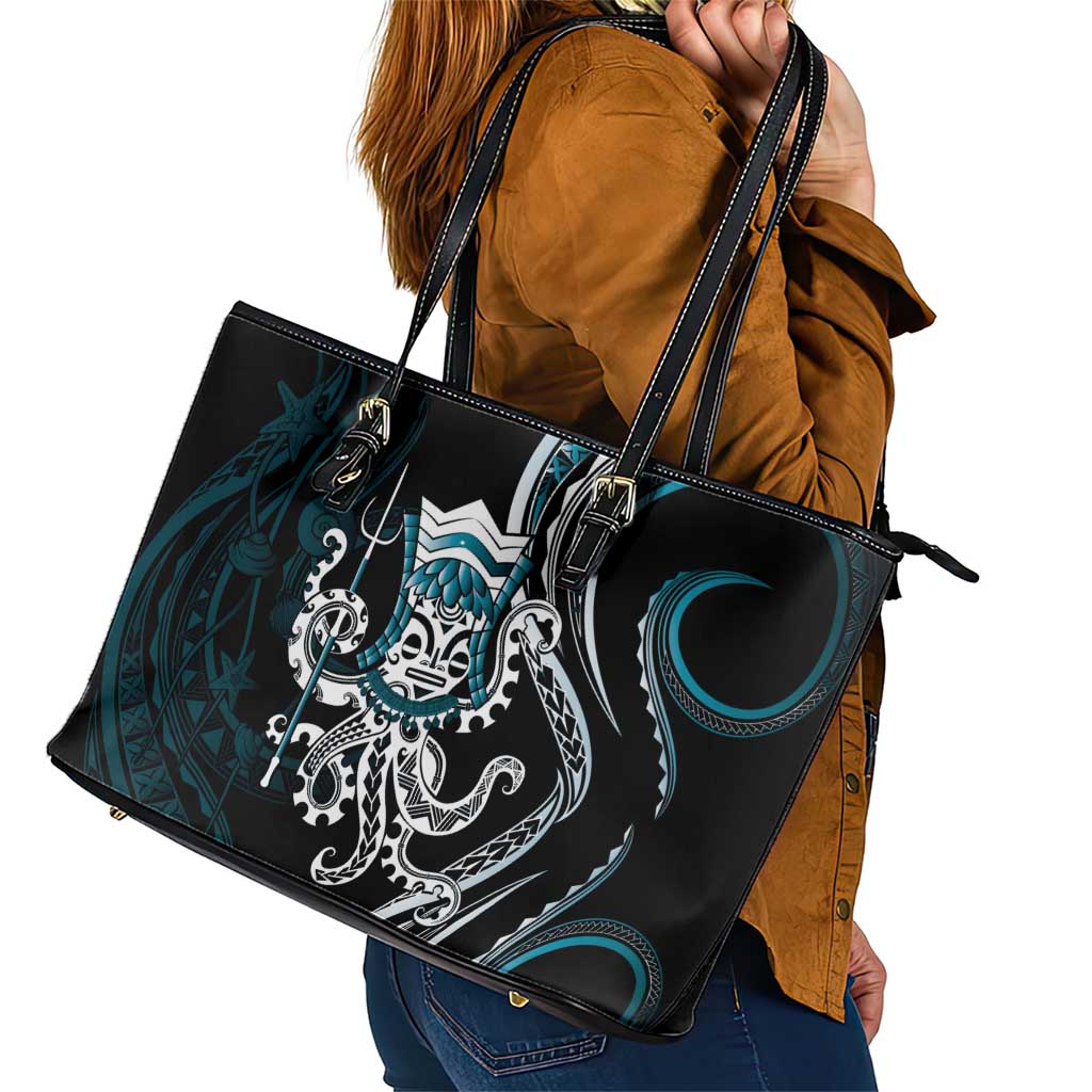 Turquoise Hawaii Kanaloa God Leather Tote Bag Hawaiian Octopus