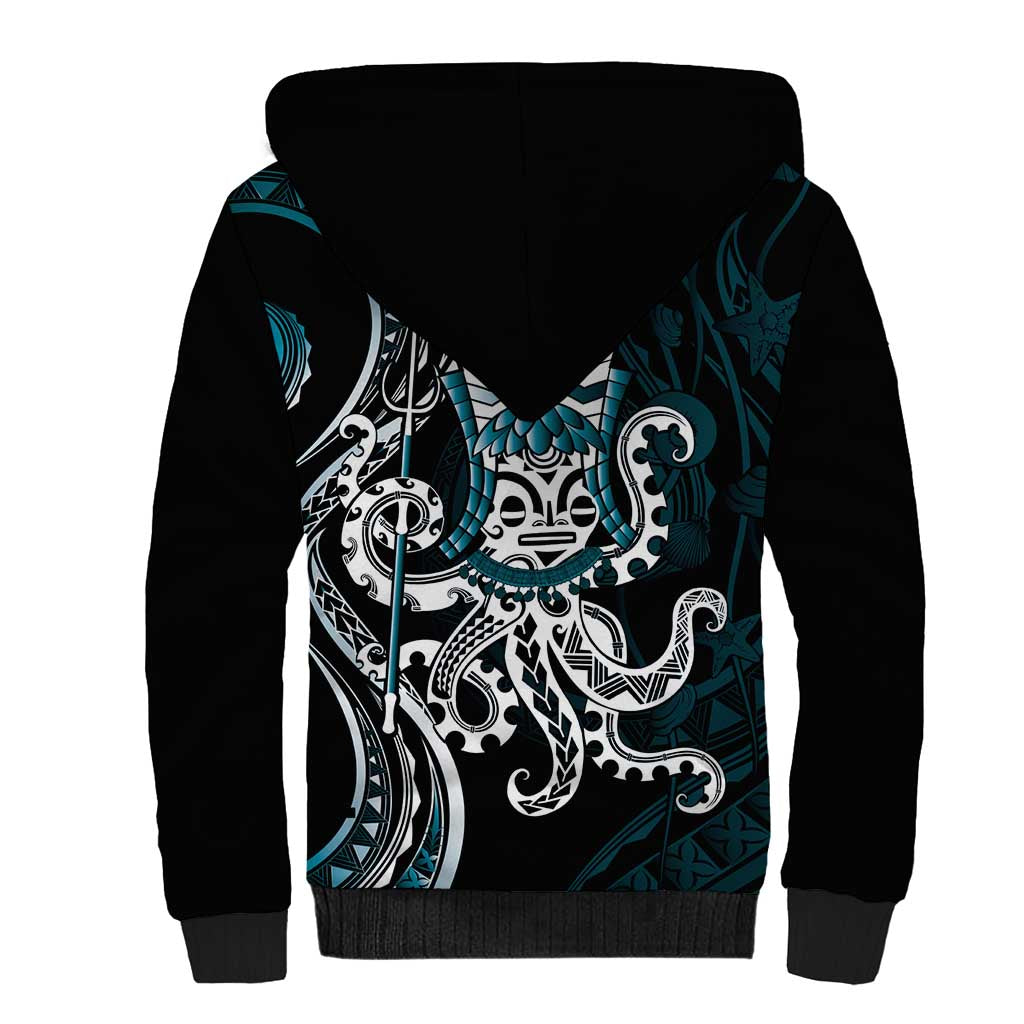 Turquoise Hawaii Kanaloa God Sherpa Hoodie Hawaiian Octopus