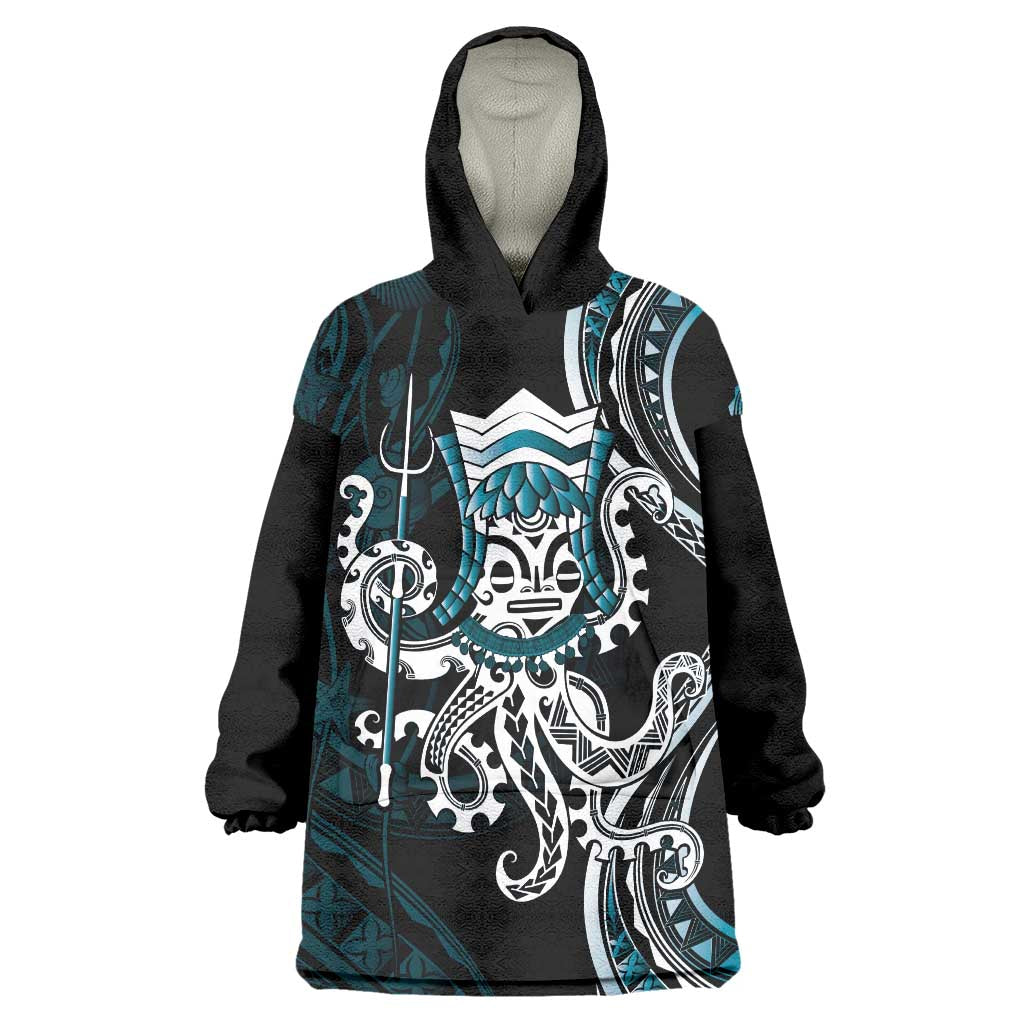 Turquoise Hawaii Kanaloa God Wearable Blanket Hoodie Hawaiian Octopus LT14 One Size Turquoise - Polynesian Pride