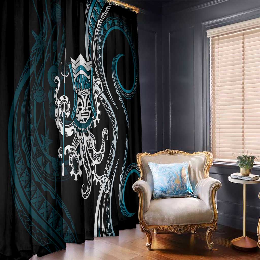 Turquoise Hawaii Kanaloa God Window Curtain Hawaiian Octopus