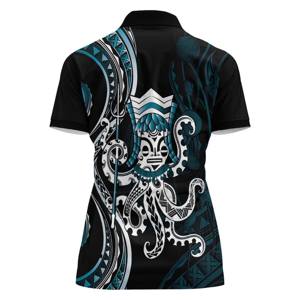 Turquoise Hawaii Kanaloa God Women Polo Shirt Hawaiian Octopus