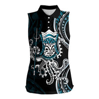 Turquoise Hawaii Kanaloa God Women Sleeveless Polo Shirt Hawaiian Octopus