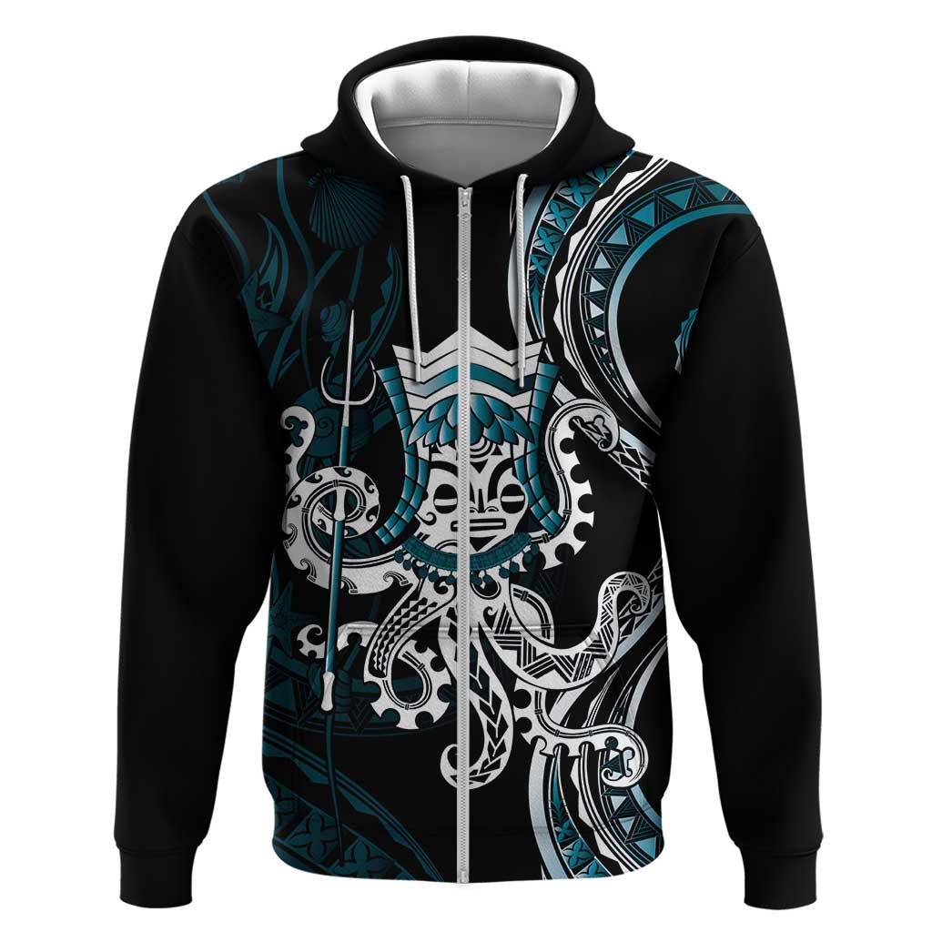Turquoise Hawaii Kanaloa God Zip Hoodie Hawaiian Octopus LT14 Zip Hoodie Turquoise - Polynesian Pride