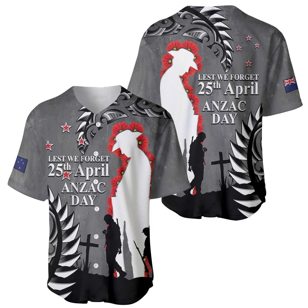New Zealand ANZAC Day Baseball Jersey 25th April Silver Fern With Poppy