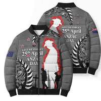 New Zealand ANZAC Day Bomber Puffer Jacket 25th April Silver Fern With Poppy - Polynesian Pride