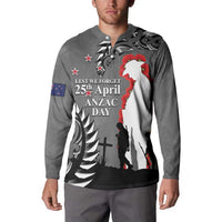 New Zealand ANZAC Day Button Sweatshirt 25th April Silver Fern With Poppy