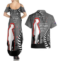 New Zealand ANZAC Day Couples Matching Summer Maxi Dress and Hawaiian Shirt 25th April Silver Fern With Poppy