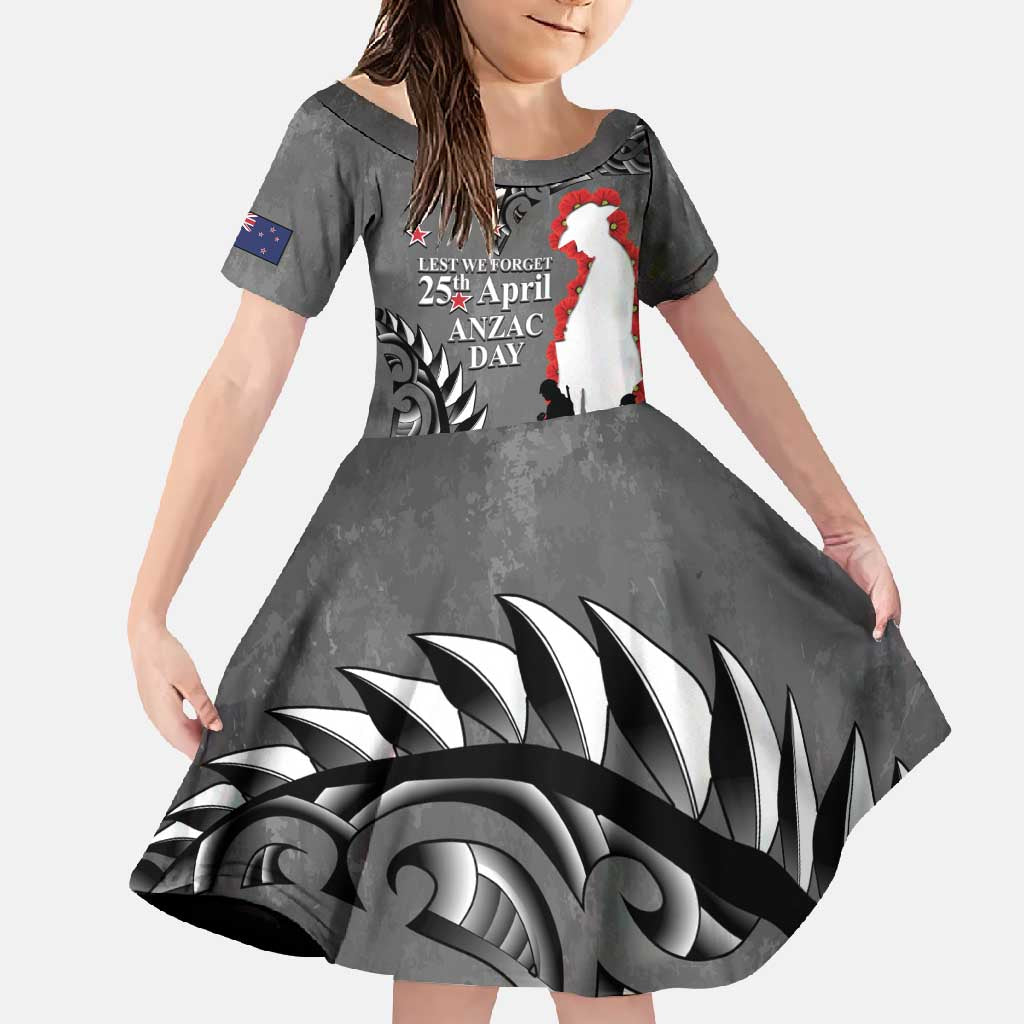 New Zealand ANZAC Day Family Matching Short Sleeve Bodycon Dress and Hawaiian Shirt 25th April Silver Fern With Poppy