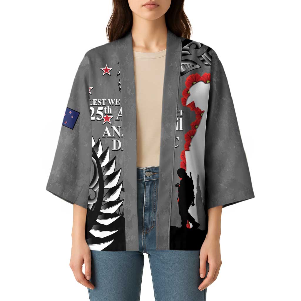 New Zealand ANZAC Day Kimono 25th April Silver Fern With Poppy - Polynesian Pride