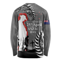 New Zealand ANZAC Day Long Sleeve Shirt 25th April Silver Fern With Poppy