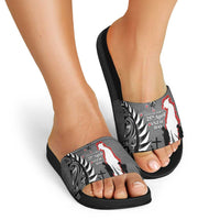 New Zealand ANZAC Day Slide Sandals 25th April Silver Fern With Poppy - Polynesian Pride